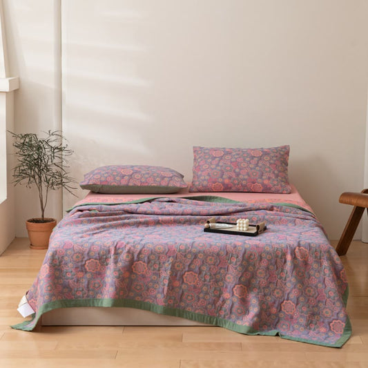 Flower Jacquard Cotton Gauze Reversible Quilt - Purple & Pink - Quilt - King - image 0