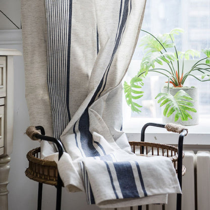 Ownkoti Navy & Beige Striped Semi-Blackout Curtains - image 2