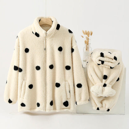 Polka Dot Long Sleeve Fleece Pajama Set - Beige - XL - image 0