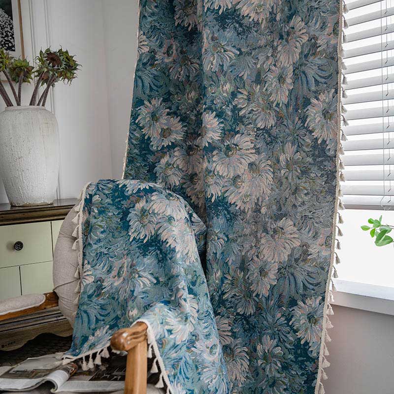 Flower Oil Painting Style Tassel Curtain - image 1