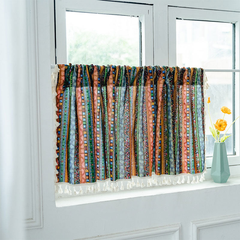 Colorful Plaid Pattern Tassel Tier Curtain - image 11