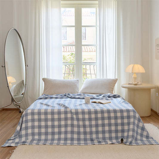 Classic Check Cotton Gauze Quilt - Blue - Queen - image 0