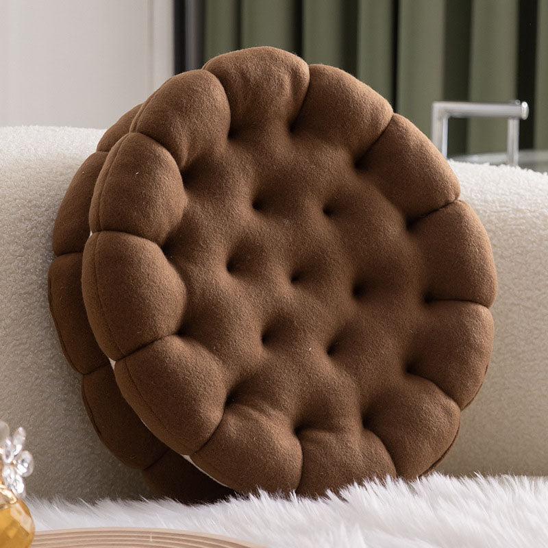 Cute Biscuit Circle Shape Seat Cushion - Coffee - 35cm - image 2