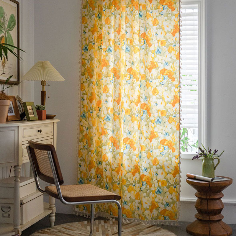 Yellow Flower Cotton Linen Curtain - image 4