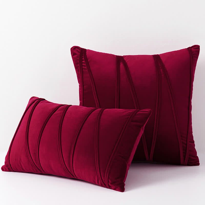 Stripe Pattern Soft Velvet Decorative Pillowcase - Wine Red - 50cm x 50cm - image 15