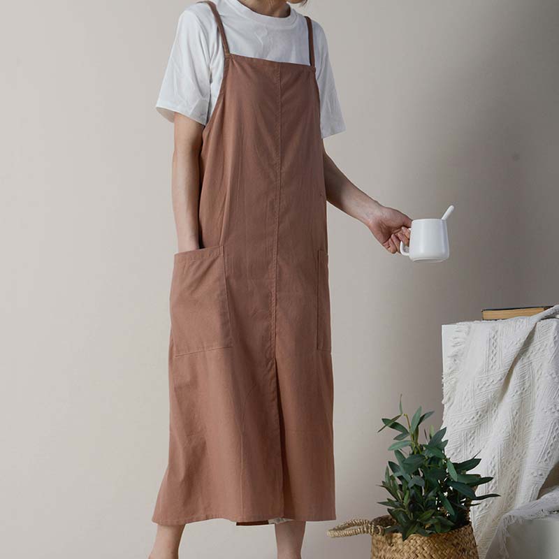 Ownkoti Cotton Waterproof Apron With Pockets - Dark Pink - One Size - image 3