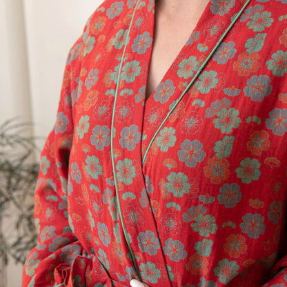 Plum Blossom Cotton Bathrobe With Tie - image 1