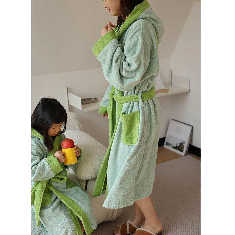 Flower Colorblock Cotton Hooded Bathrobe - image 11