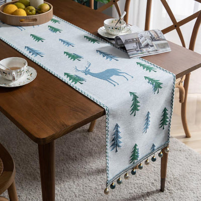 Ownkoti Christmas Tree Table Runner with Tassel - Blue Elk - 13" x 118" - image 0