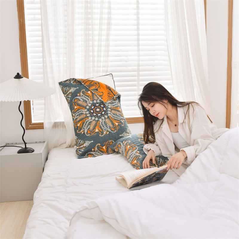 Dark Cyan Flower Pattern Pillow Towel (2PCS) - image 3