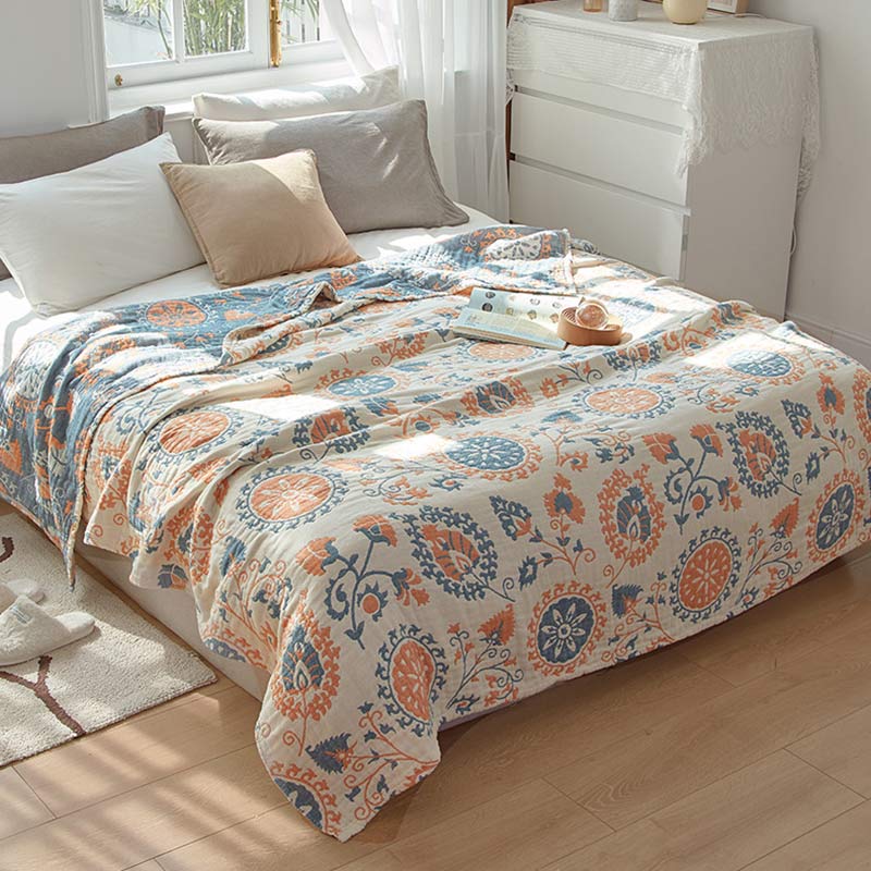 Reversible Cotton Quilt Colorful Flower Print - image 1