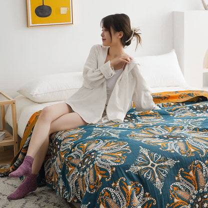 Flower Cotton Gauze Quilt Reversible Blanket - image 10