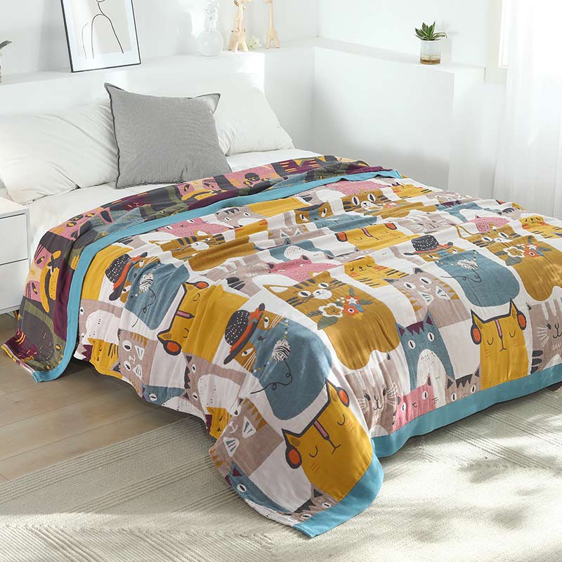 Ownkoti Cute Cat Reversible Cotton Soft Quilt - As Picture - Queen - image 0