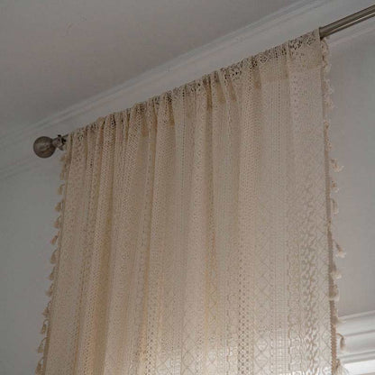 Cotton Beige Curtain Hollow-Out Tassel Drapes - image 7