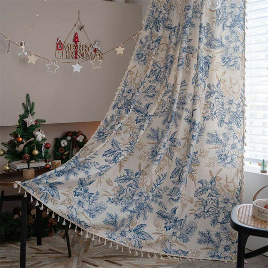 Ownkoti Blue Flower Pine Light Filtering Curtain - Grommet - 59"W x 118"L - image 0