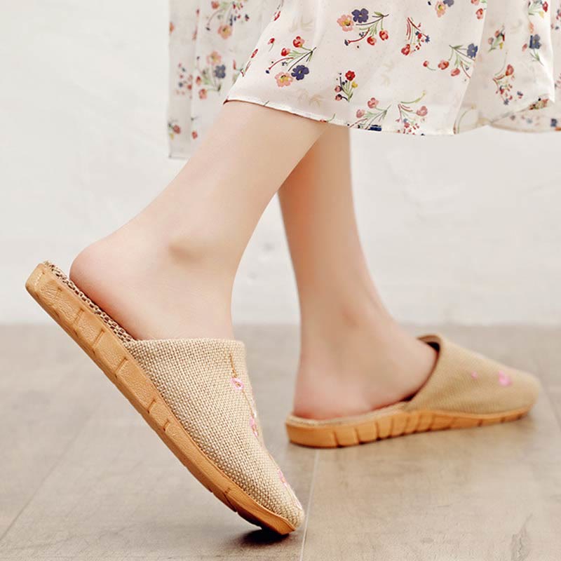 Embroidered Plum Bossom Comfy Flax Slippers - image 11