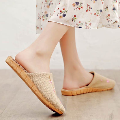 Embroidered Plum Bossom Comfy Flax Slippers - image 11