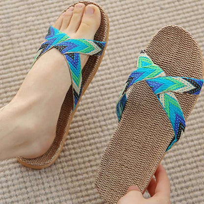 Boho Cross Anti-slip Flax Slippers - Blue - Men: 3XL - image 8