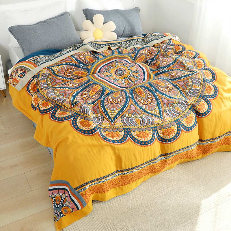 Ownkoti Bohemian Reversible Yellow Flower Summer Quilt - image 1