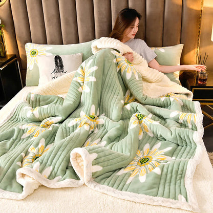 Flower Thick Soft Fluffy Throw Blanket - Green & Beige - Queen - image 0