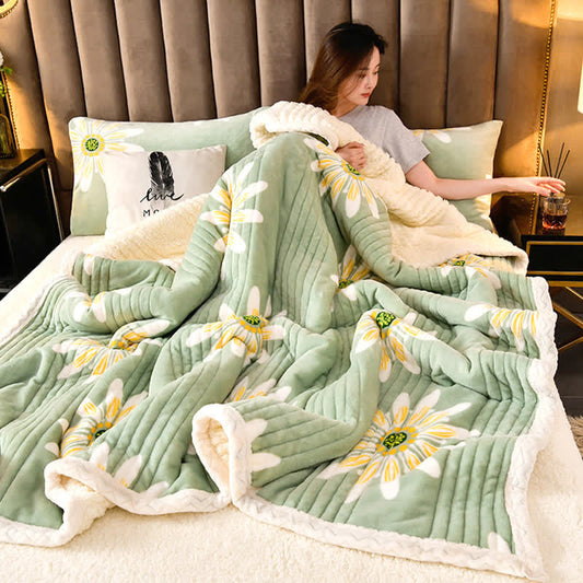 Flower Thick Soft Fluffy Throw Blanket - Green & Beige - Queen - image 0