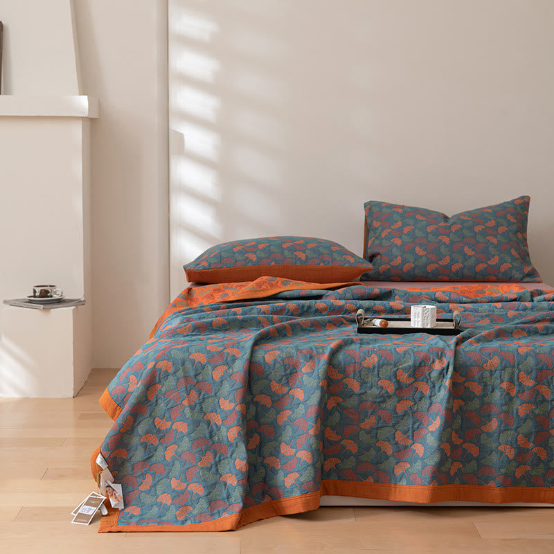 Pastoral Ginkgo Leaf Pattern Cotton Reversible Quilt - image 2