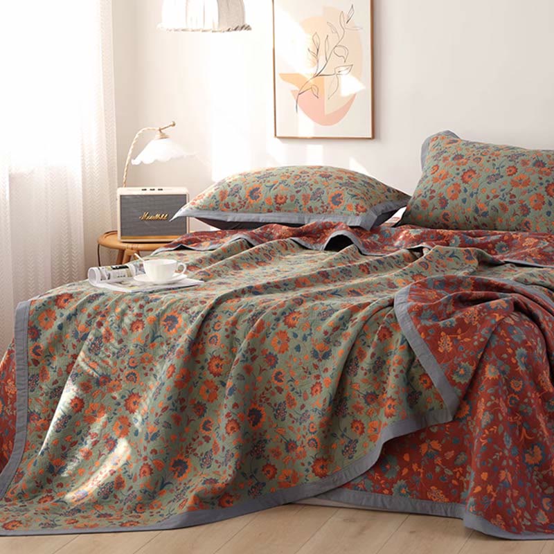 Retro Flower Pure Cotton Reversible Quilt - image 1