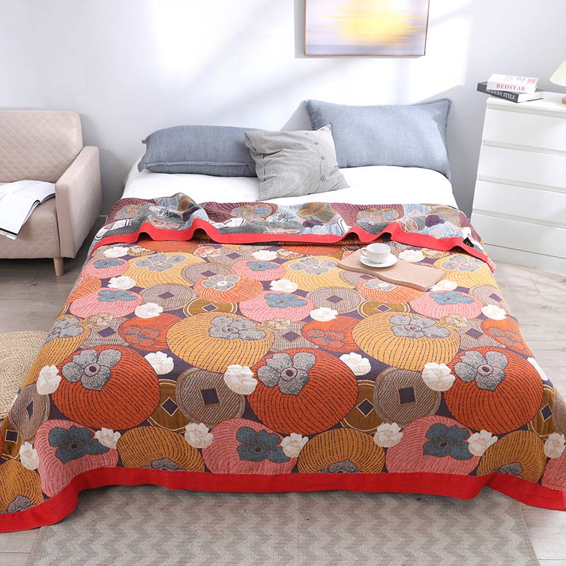 Colorful Persimmon Cotton Gauze Reversible Quilt - image 1
