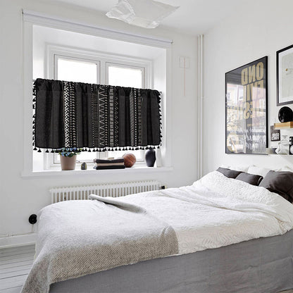 Black White Pattern Tassel Tier Curtain - image 2