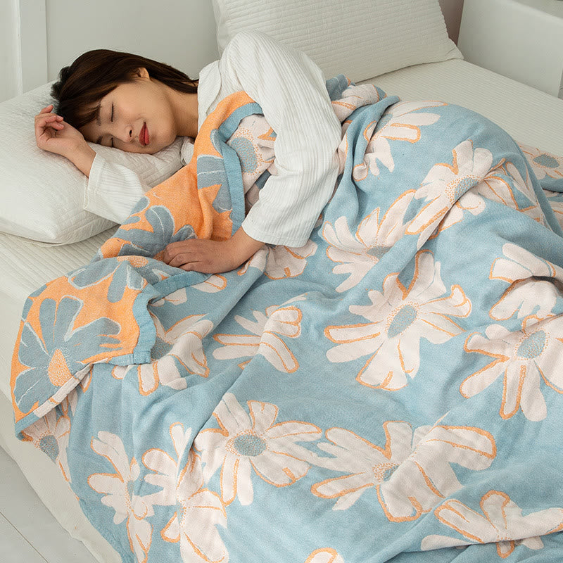 Daisy Printed Cotton Soft Reversible Quilt - Blue - Queen - image 0