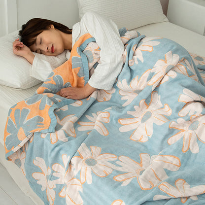 Daisy Printed Cotton Soft Reversible Quilt - Blue - Queen - image 0