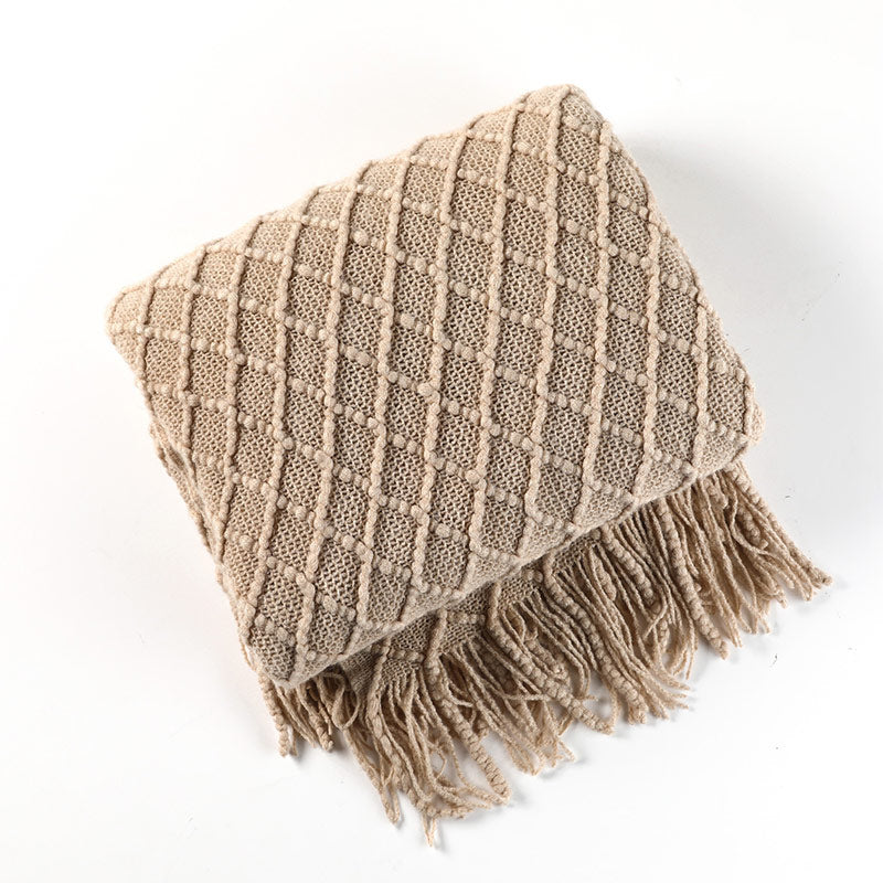Ownkoti Knitted Prismatic Pattern Blanket with Tassels - image 9