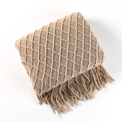 Ownkoti Knitted Prismatic Pattern Blanket with Tassels - image 9