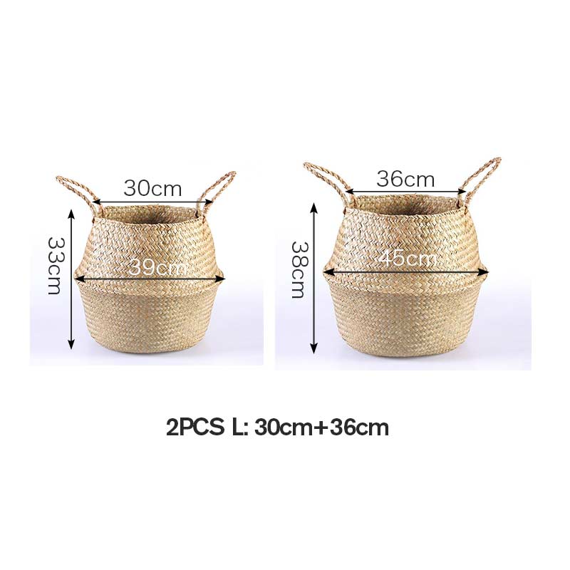 Ownkoti Woven Seagrass Belly Basket Storage Plant Pot Basket (2PCS) - L: 30cm+36cm - image 15