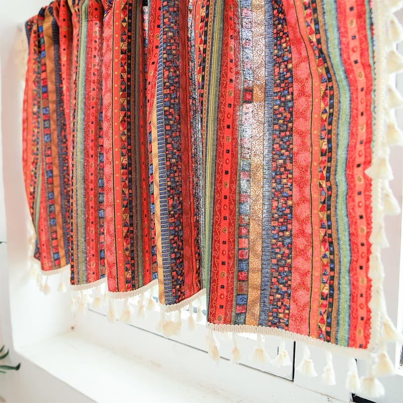 Colorful Plaid Pattern Tassel Tier Curtain - image 3