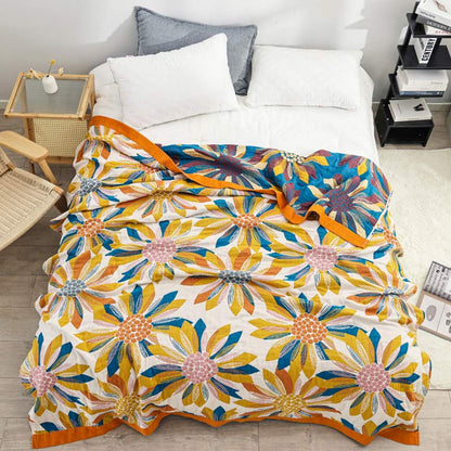 Ownkoti Yellow Flower Print Cotton Reversible Quilt - image 1