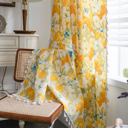 Yellow Flower Cotton Linen Curtain - image 2