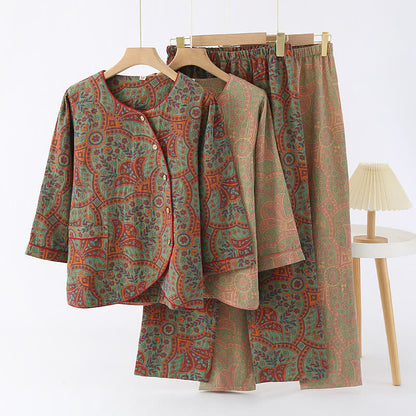 Vintage Jacquard Round Neck Loungewear Set - image 0