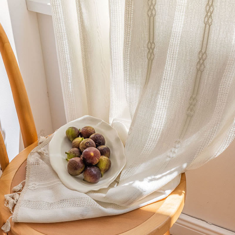 Stripe Semi-Blackout Curtain Hollow-Out Tassel Drapes - image 7
