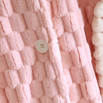 Solid Color Warm Flannel Hooded Bathrobe - image 6