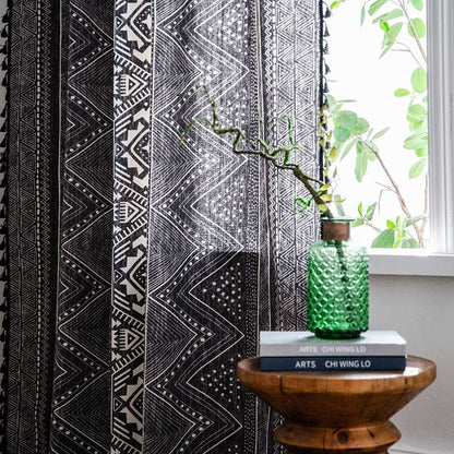 Ownkoti Bohemian Black Geometric Cotton Tassels Curtains - image 3