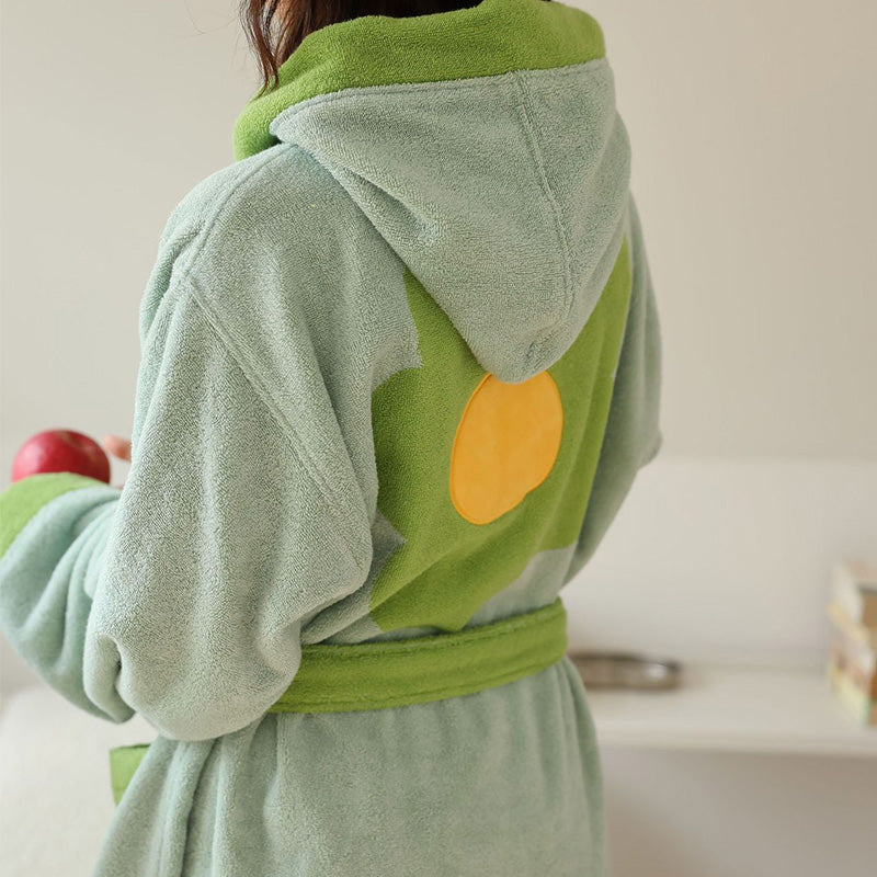 Flower Colorblock Cotton Hooded Bathrobe - image 10