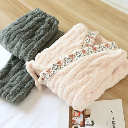 Retro Embroidery Soft Fleece Pajama Set - image 2