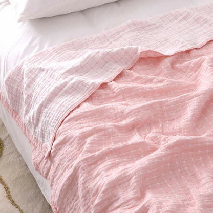 Simple Grid Cotton Gauze Lightweight Quilt - Pink - Queen - image 6