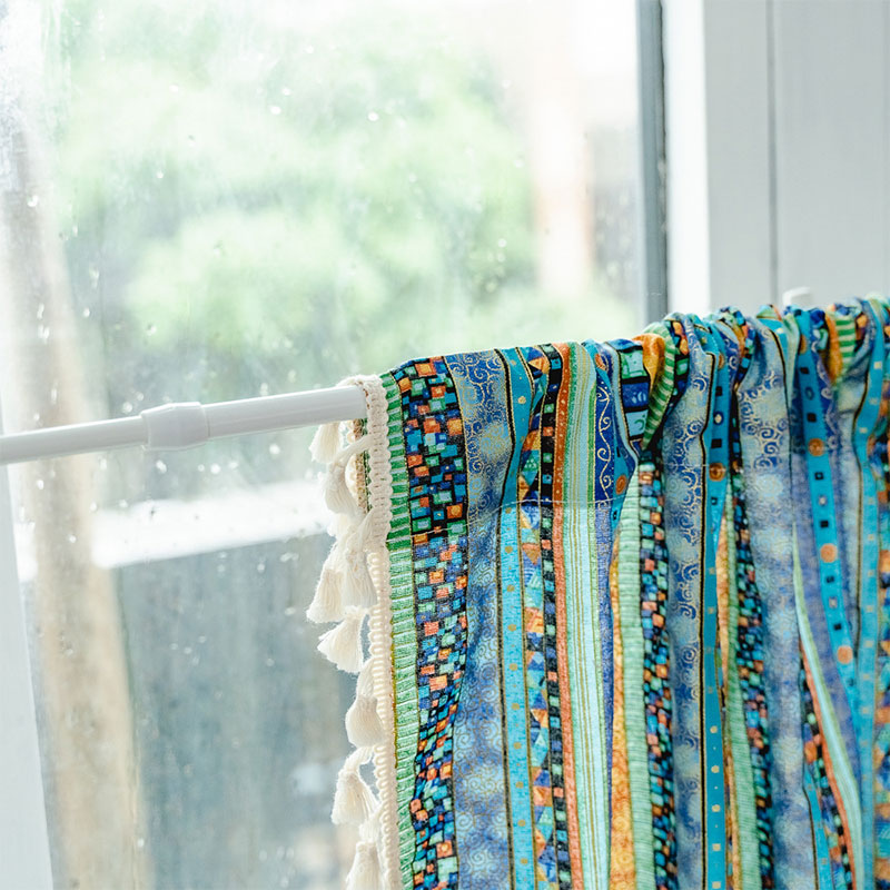 Colorful Plaid Pattern Tassel Tier Curtain - image 8