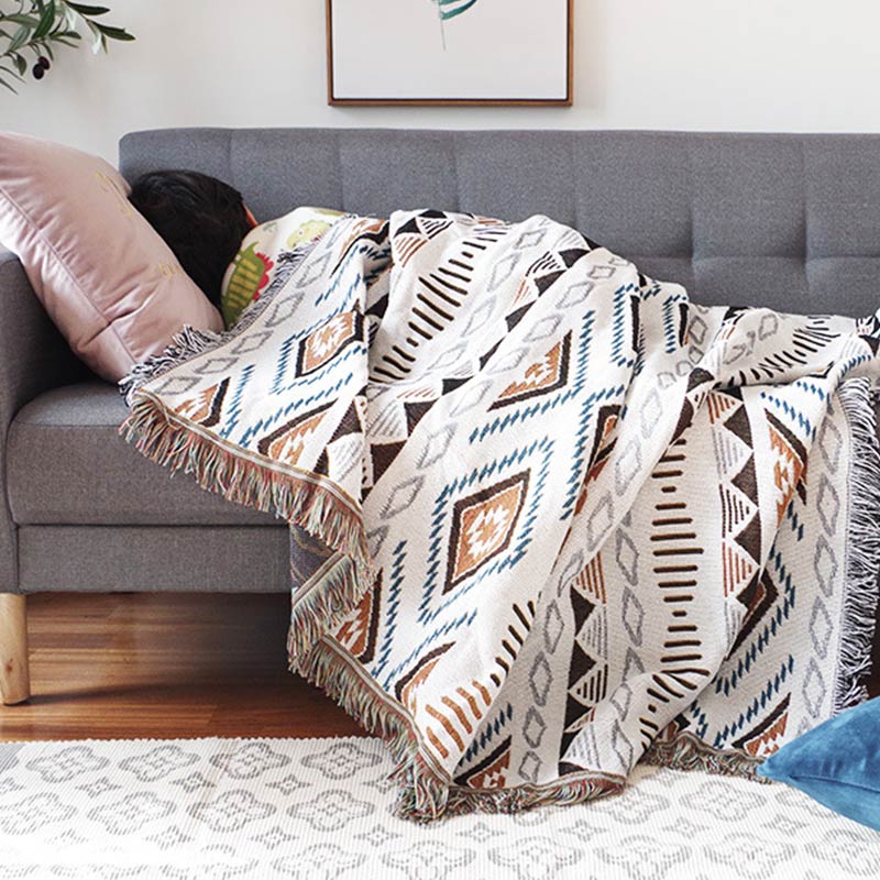 Bohemian Knitted Lounge Blanket with Tassel - image 2