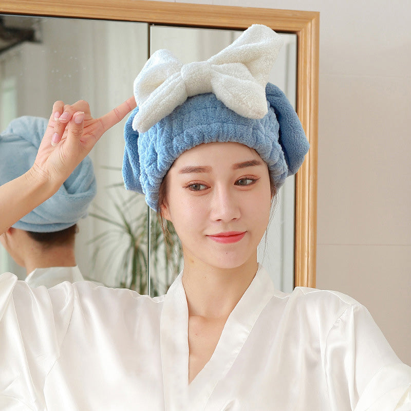 Bowknot Elastic Band Hair Drying Hat - Blue - 27cm x 26cm - image 8