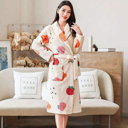 Ownkoti Fruit Print Breathable Bathrobe with Belt - image 1