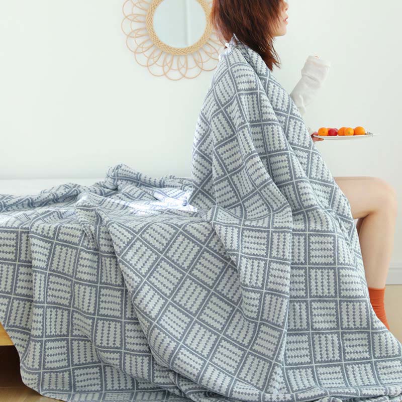 Ownkoti Plaid Pure Cotton Three Layers Quilt - Blue - Queen - image 0