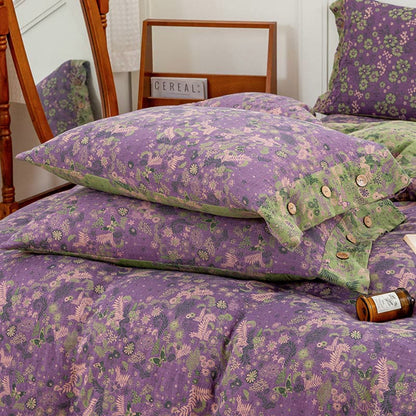 Boho Flower Purple Cotton Bedding Sets(4PCS) - image 7